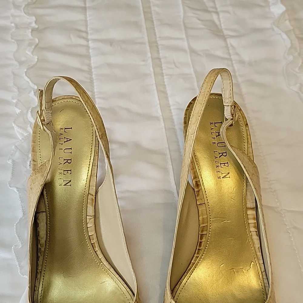 Ralph Lauren Peep Toe Sandals with Heels Tan Color size 8 - Picture 2 of 11